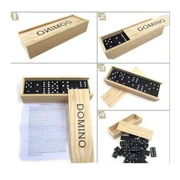 Traditional Domino Game - 28 pieces, wooden case with sliding lid for children and adults, black color, wooden game, educational aid โ image 3