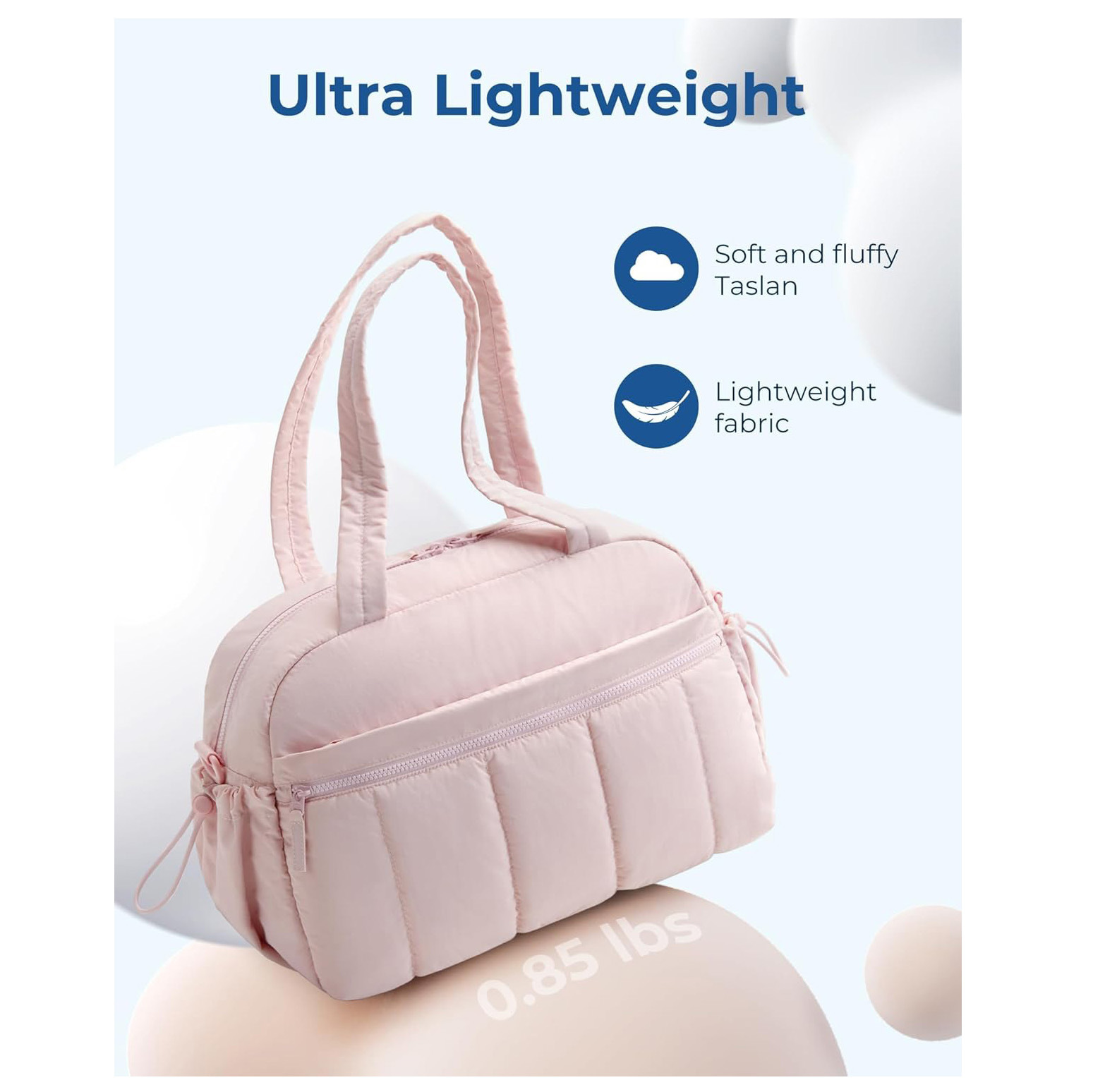Pink Large Capacity Quilted Travel Tote Bag - Waterproof Gym Duffel with Wet Pocket (42x19x30cm) โ image 5