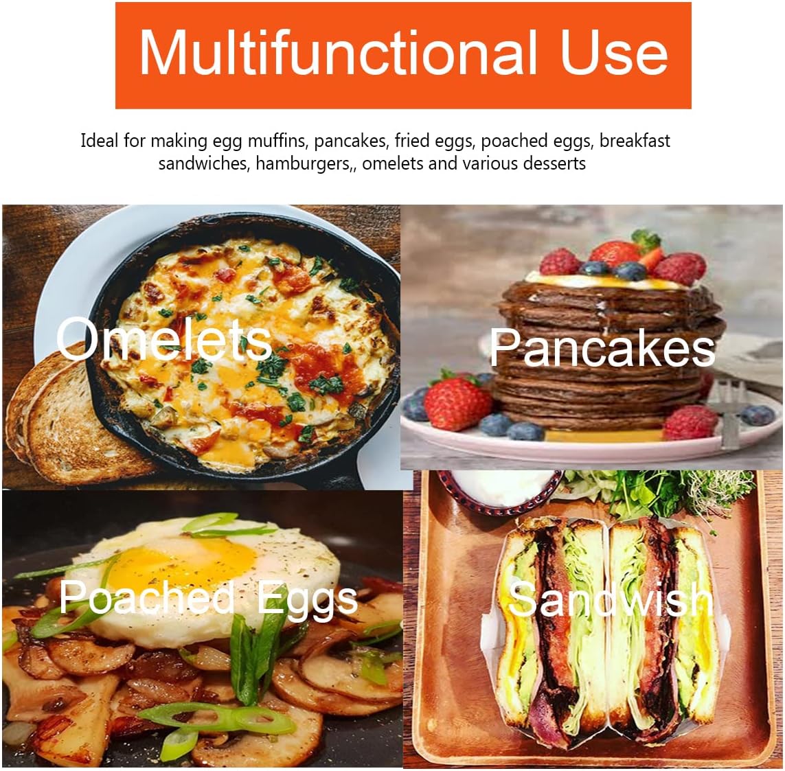 Egg Ring, 4 Packs Upgrade Large 4" Stainless Steel Non-stick Rings for Griddle Frying, Round Cooker for Pancakes, Muffins With Oil Brush and Separator — image 5