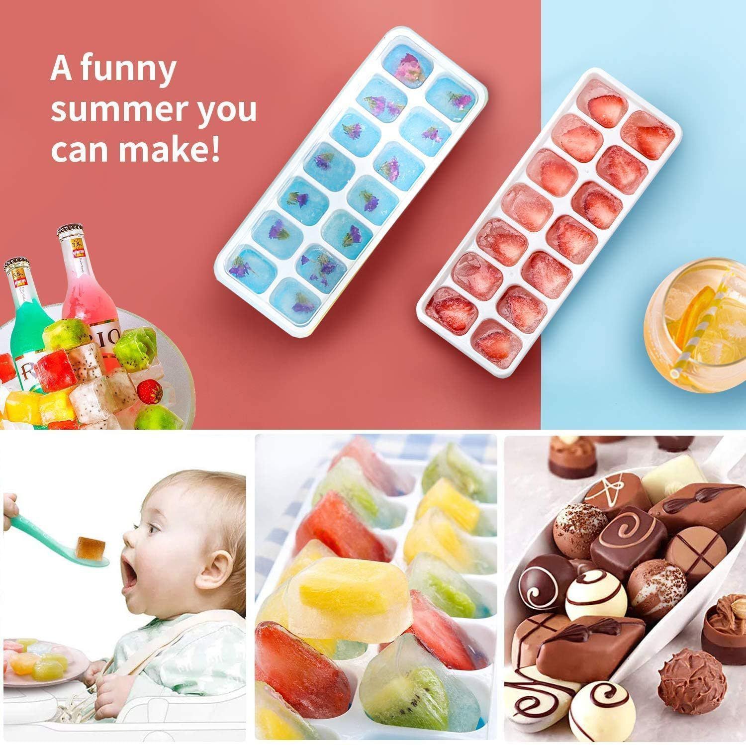 6Pcs 14-Grid Square Silicone Ice Cube Trays, Soft Bottom Ice Molds — image 3