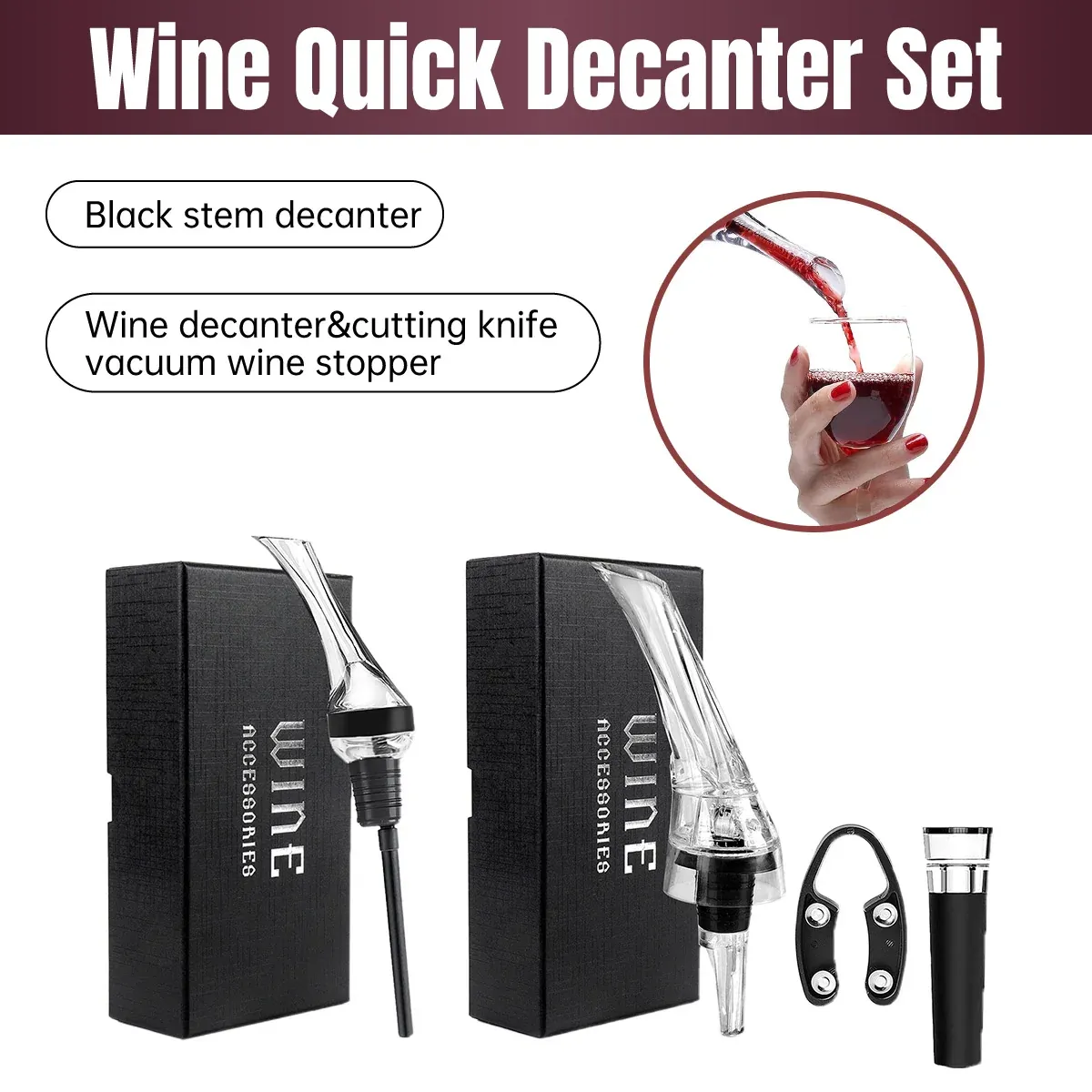 Wine Aerator Pourer with Gift Box Fast Red Wine Air Infusion Single or Three Piece Set - 3-Piece Aerator Set — image 2