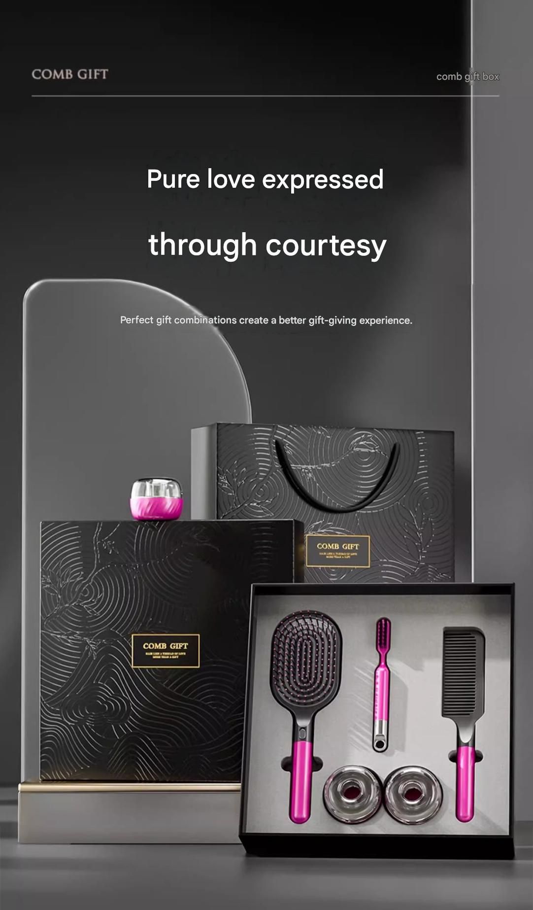 Rose Red 3-Piece Gift Box Set Premium ABS Hair Care Gift Set with Cushion Paddle Brush, Detangling Comb, Cleaning Brush & Stand - Elegant Mother’s Day or — image 2