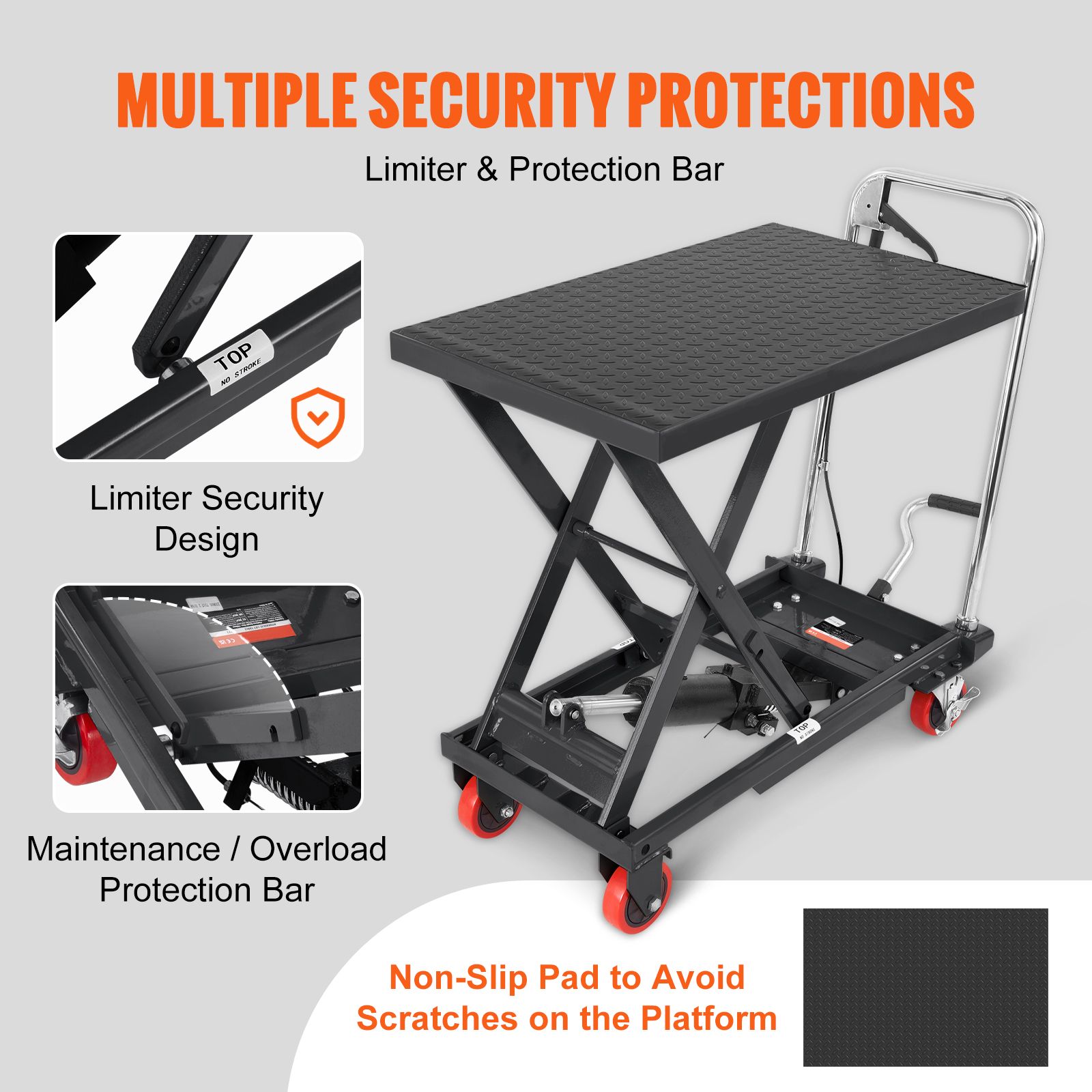 Hydraulic Lift Table Cart, 330lbs Capacity 28.5" Lifting Height, Manual Single Scissor Lift Table with 4 Wheels and Non-slip Pad, Hydraulic Scissor Cart for — image 5