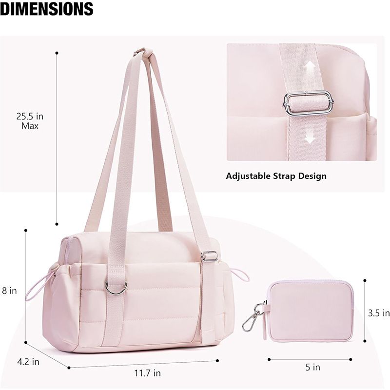 Pink Women’s Fluffy Nylon Gym Travel Tote Bag and Coin Purse Set - Side Drawstring Cup Holder, Front / Back Zipper Pockets and Wet & Dry Separation, Large — image 4