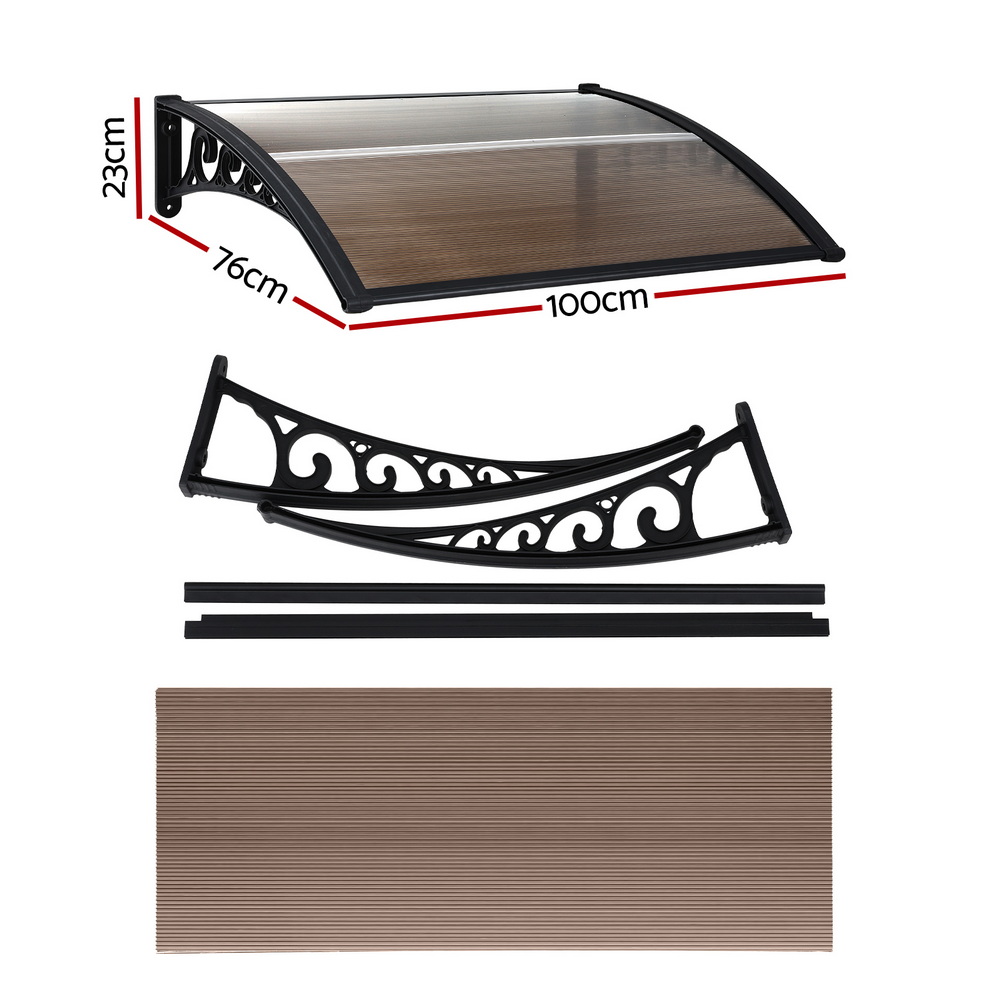 Instahut Window Door Awning 0.8mx1m Brown โ image 2