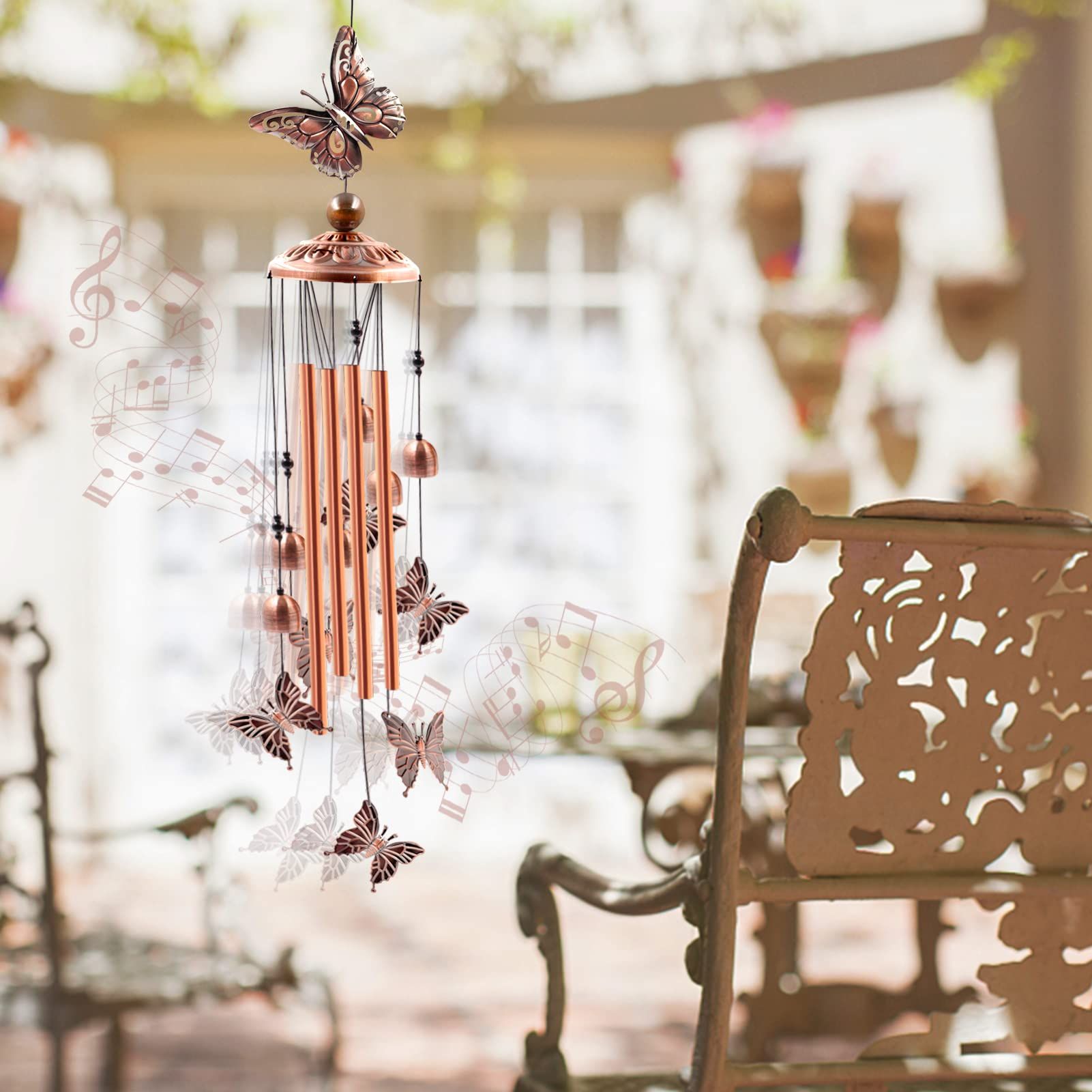 Wind Chimes Outdoor Clearance, Butterflies Aluminum Tube Windchime with Hook,Patio Garden Decor, Housewarming Gift — image 5