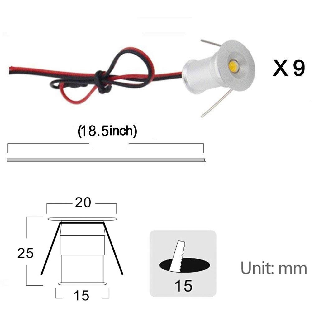 12V Under Cabinet LED Lights 9 Packs of Recessed Mini Downlights for Indoor with Hard Wired Cable and Connectors for Stair Step Furniture Showcase Lighting โ image 3