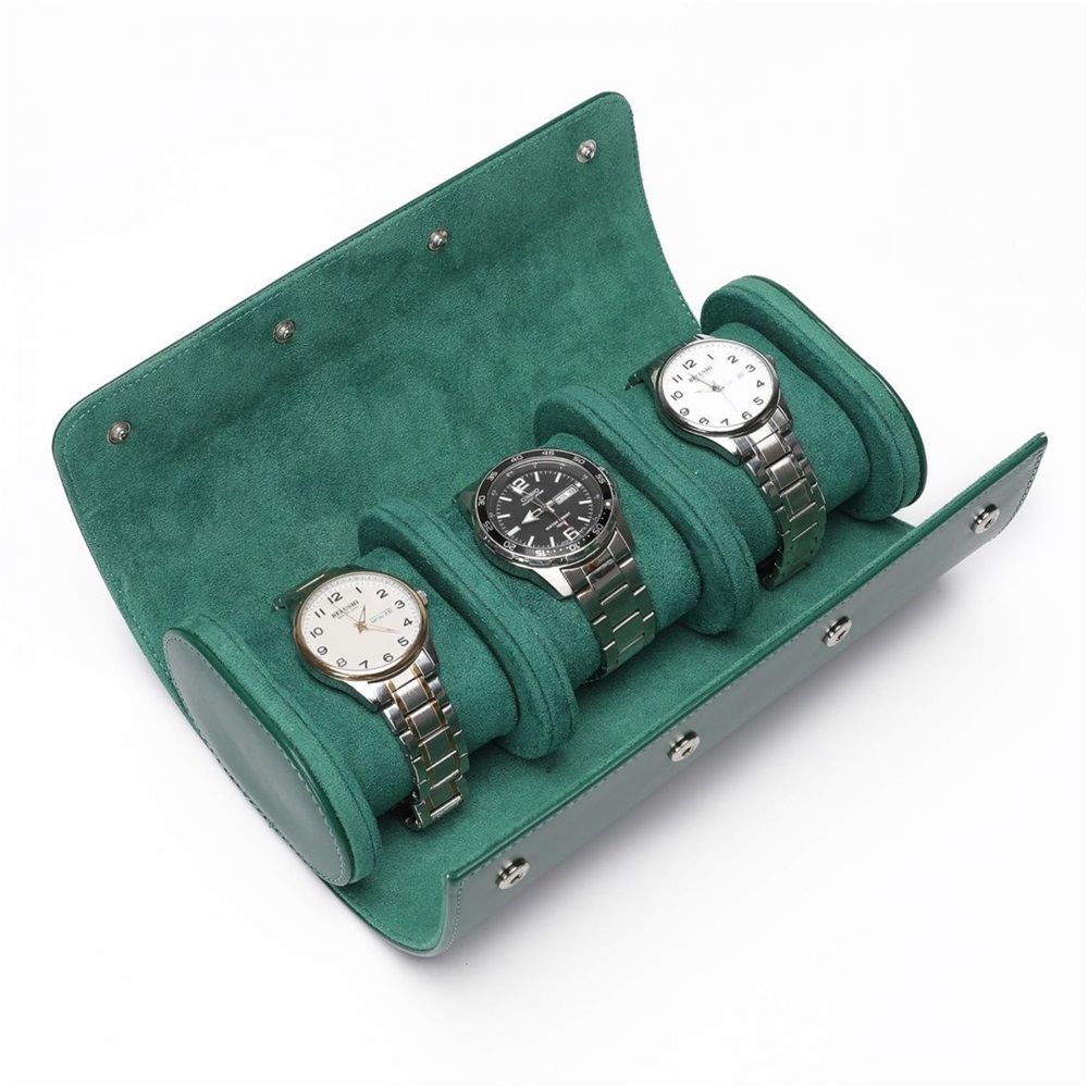 Watch Roll Travel Case 3 slot, PU Leather Watch Rolls Box For Men, Watch Organizer Case with Removable Pillows for Storage/Travel-Green โ image 2
