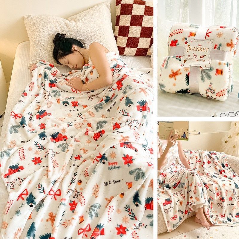 Soft‑handfeel Flannel Throw Blanket Suitable For Christmas & Halloween, Christmas Holiday Motif, For Relax Time, Holiday‑themed Gift Blanket, 120 × 200cm M
