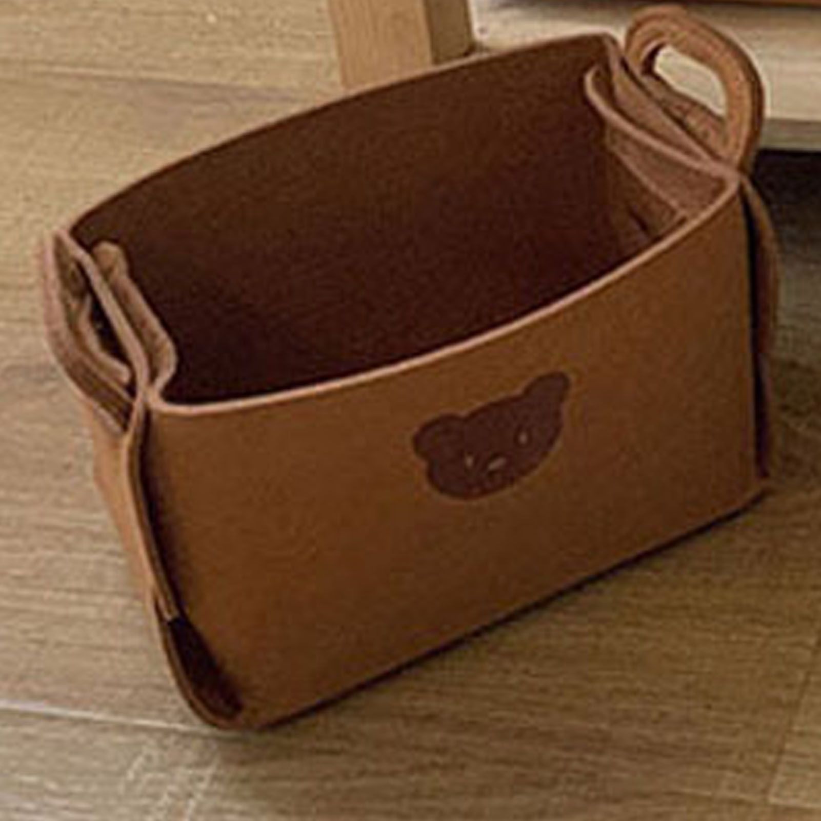 Felt Storage Basket with Handles Foldable Laundry Snacks Toys Clothes Bin for Home Desktop Bear Pattern Reddish Brown โ image 5