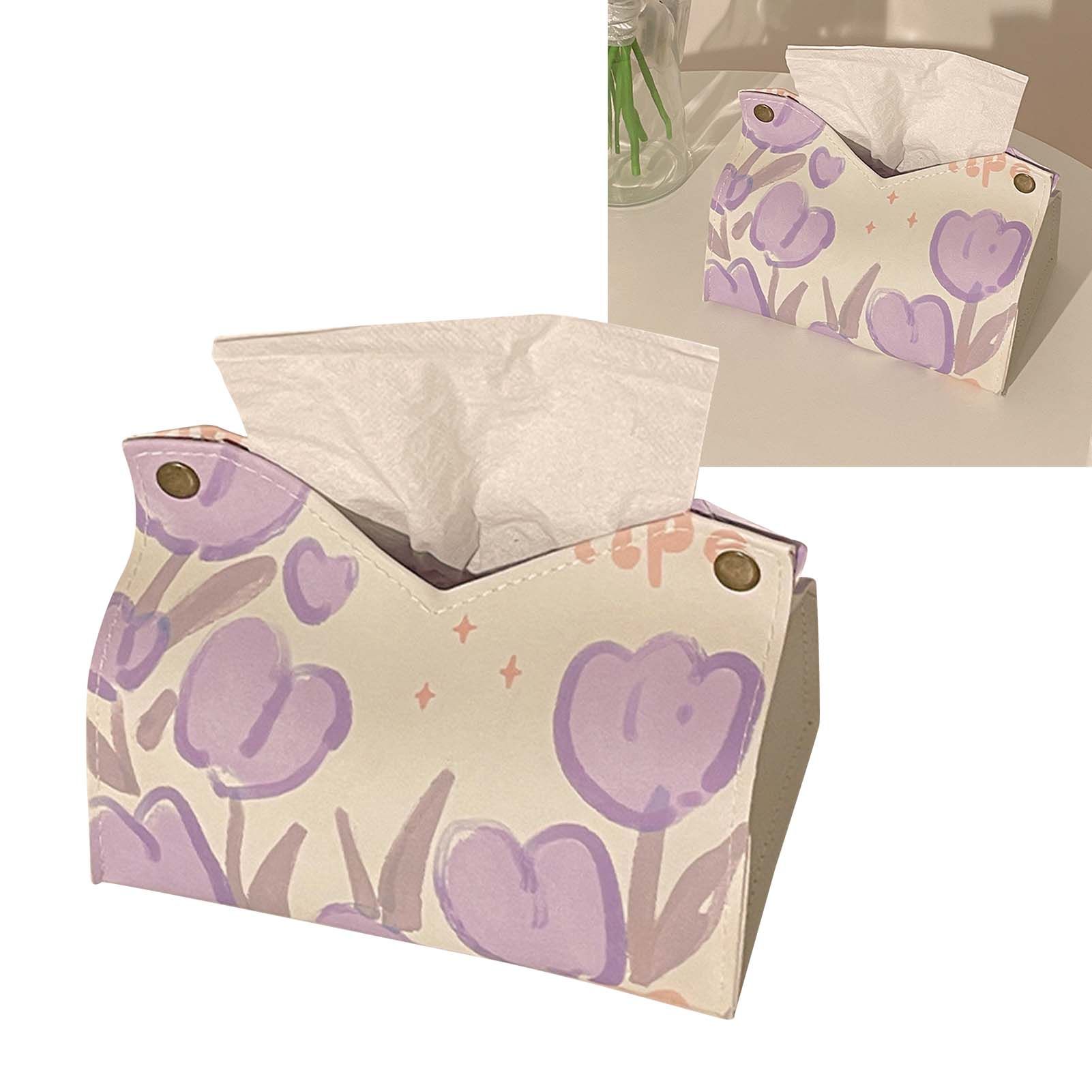 Paper Box Cover Large Cute PU Leather Facial Hand Paper Box Cover for Bedroom Living Room Cars Purple โ image 6