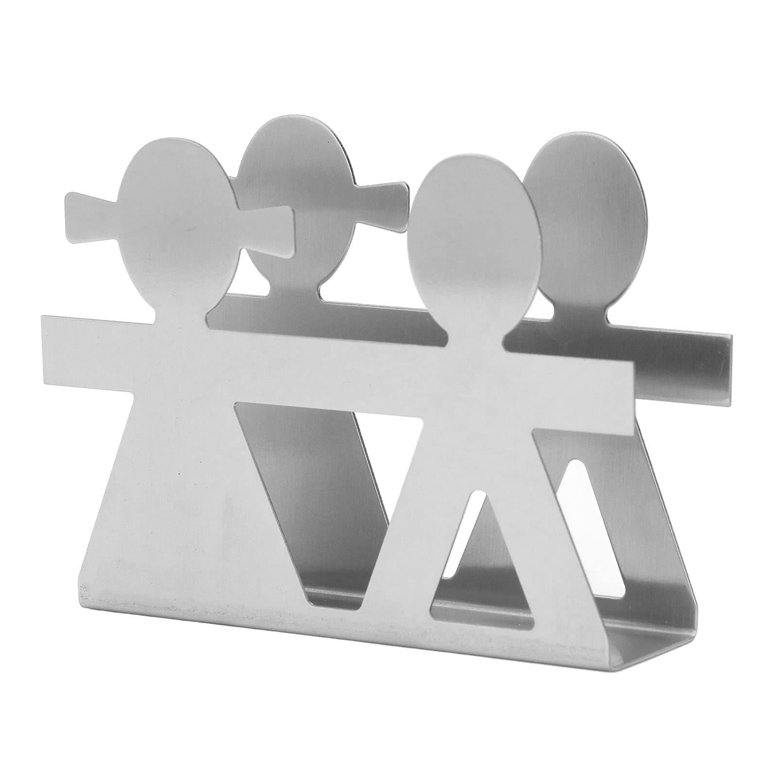 Boy Girl Hollow Pattern Wrought Iron Art Vertical Napkin Holder Paper Napkin Holder Organizer for Bars Dining Table(Silver)