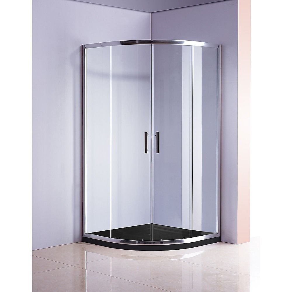 100 x 100cm Chrome Rounded Sliding 6mm Curved Shower Screen with Black Base โ image 2