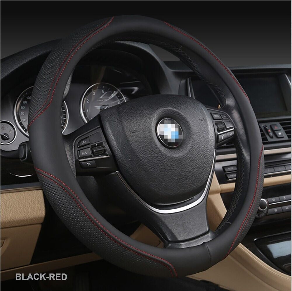 Universal Luxury Car 37-38cm Steering Wheel Cover PU Leather Non-slip Breathable (Black-blue) โ image 2