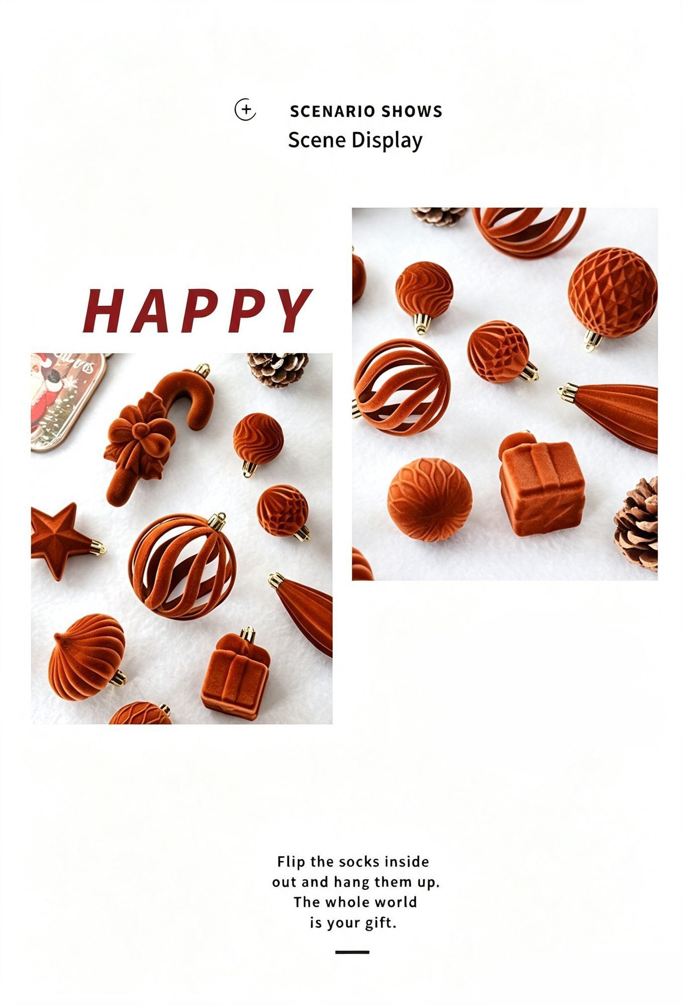 Flocked Irregular Christmas Bauble Ornaments, Minimalist Ins Xmas Tree Hanging Decor, Camel Tone 28 Pack Gift Box — image 4