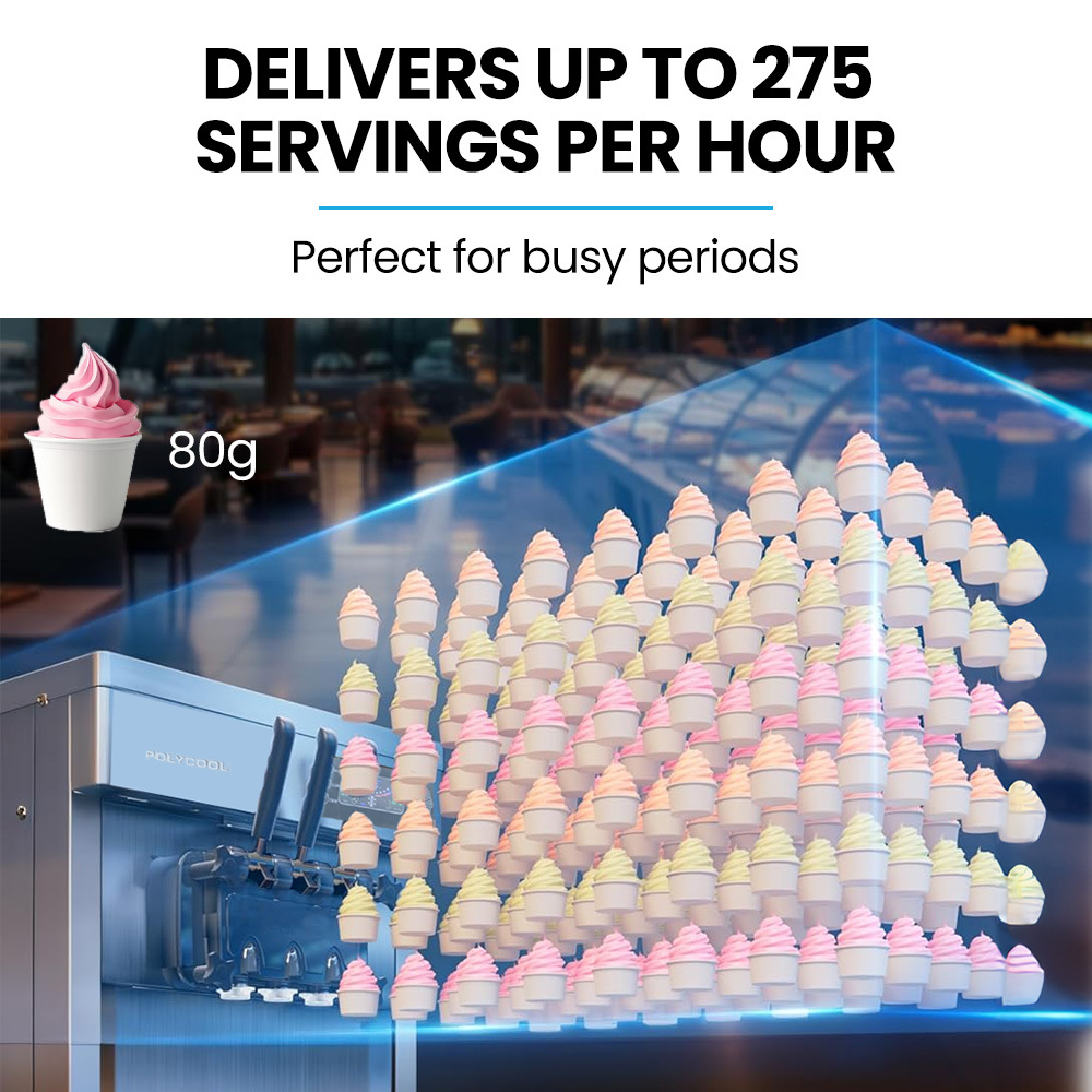 POLYCOOL Benchtop Soft Serve Ice Cream Machine, 3 Flavours, 2+Twist, Frozen Yoghurt, Acai Maker, Twin Cylinder, Counter Top Design, 15A Plug โ image 6