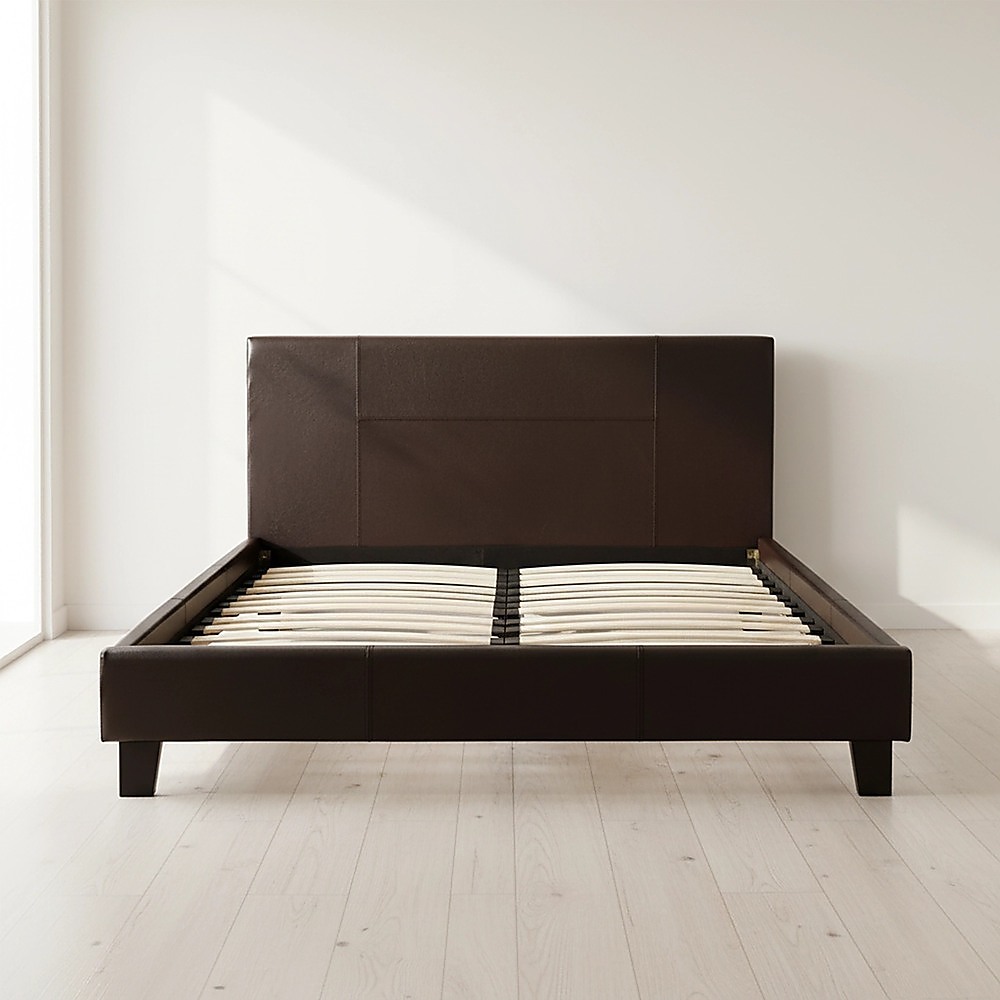 Double PU Leather Bed Frame Brown โ image 5