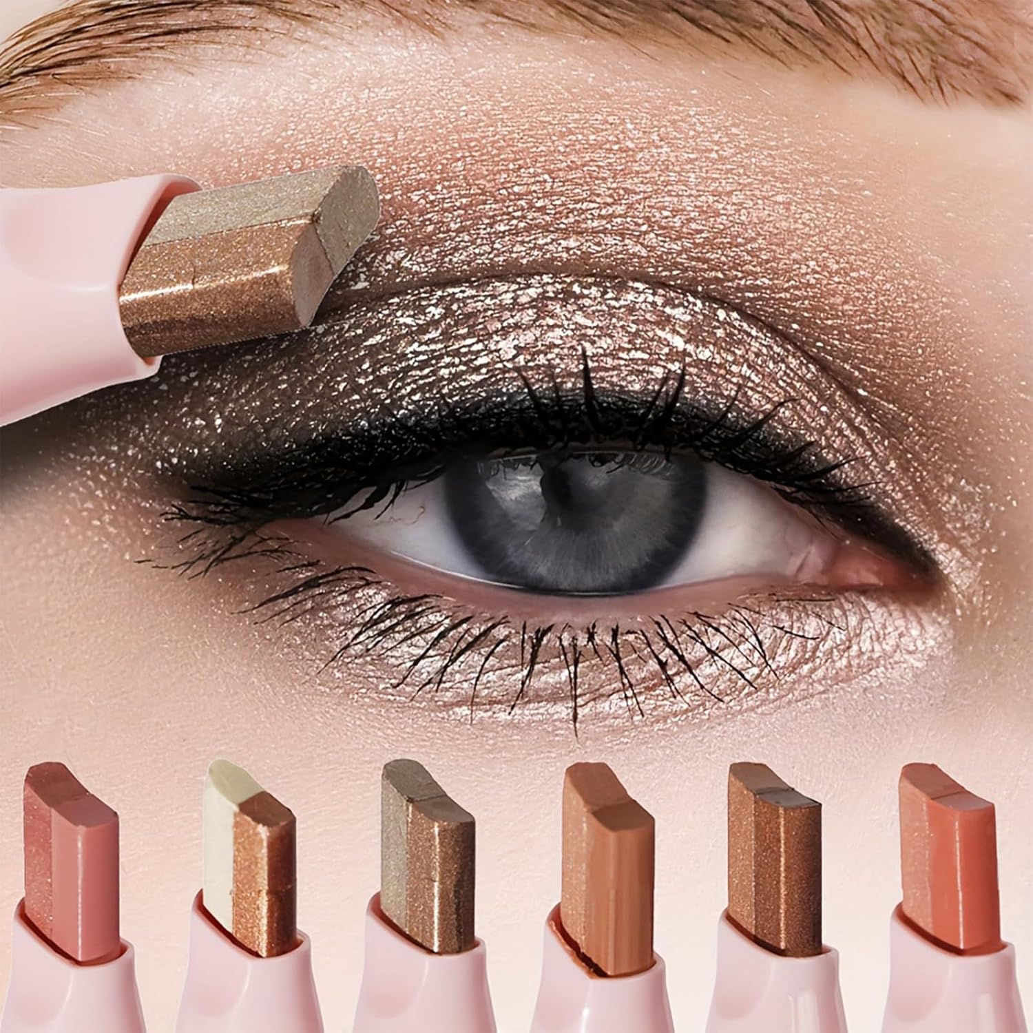 6-Pack Dual-Tone Eyeshadow Pencils – Slide-Up Stick Design with 2-Color Gradient Tips, Waterproof & Long-Lasting, Glitter + Matte Finishes, Easy One-Stroke — image 3