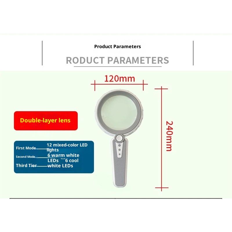 15X Magnifying Glass with Light, Large Handheld Magnifier, USB Rechargeable for Low Vision Seniors with Macular Degeneration, Reading, Jewelry, Coins - Grey — image 4