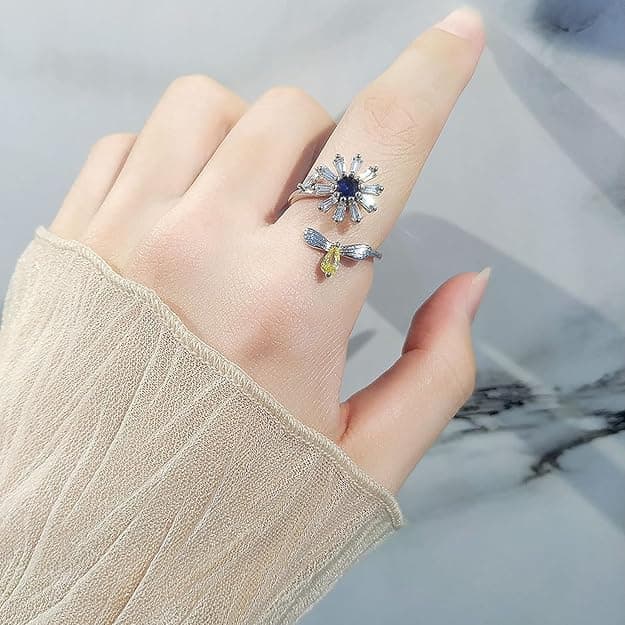 6-Pack Adjustable Antistress Ring with Rotating Beads, Silver โ image 4