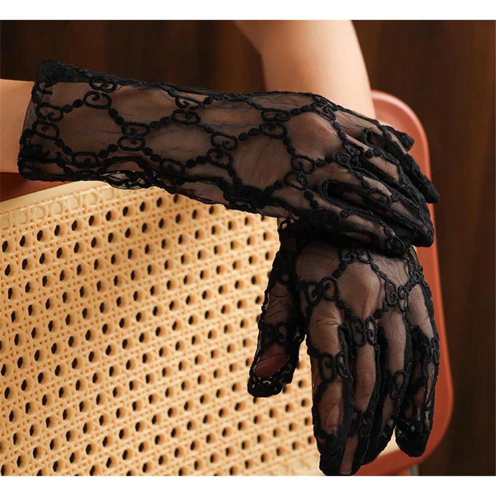 Women's Long Wedding Gloves Lace Transparent Hard Yarn Embroidery Opera Evening Ball Black Lace Gloves โ image 4
