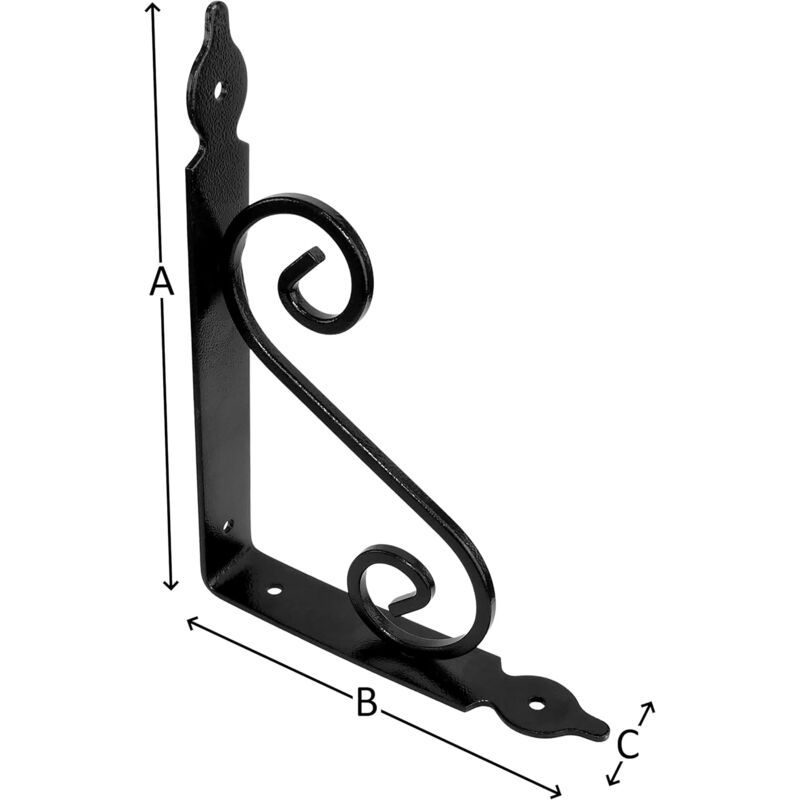 2 pcs Set Decorative Shelf Brackets 200X126X25 Mm - Color: Black - "Wrought Iron Effect" Reinforced Right-Angle — image 4