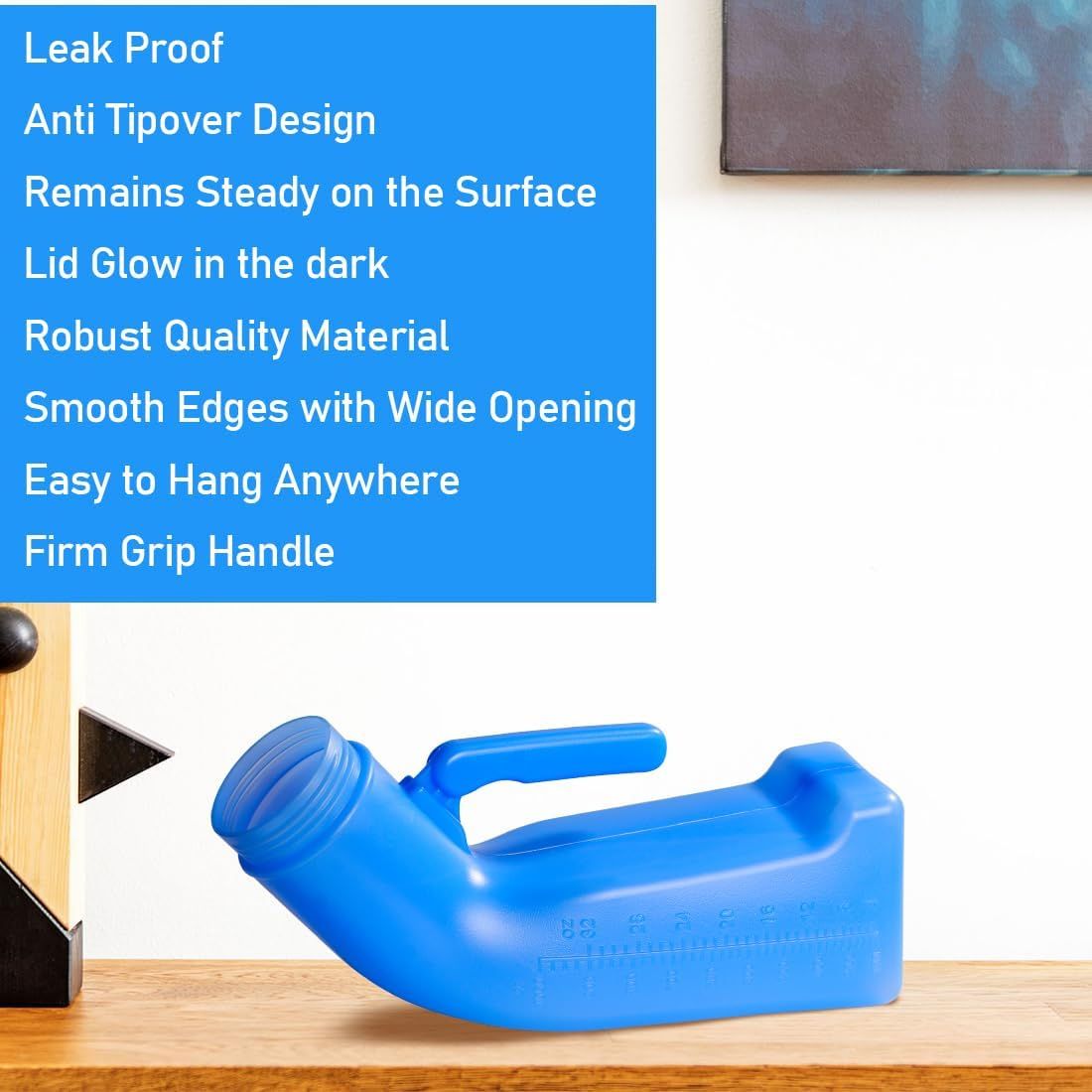 Male Urinals Urine Bottle for Men Portable Travel Pee Bottles Spill Proof Urinary Chamber with Screw-on-Lid Plastic Bedside Urinals for Men, 1L — image 5