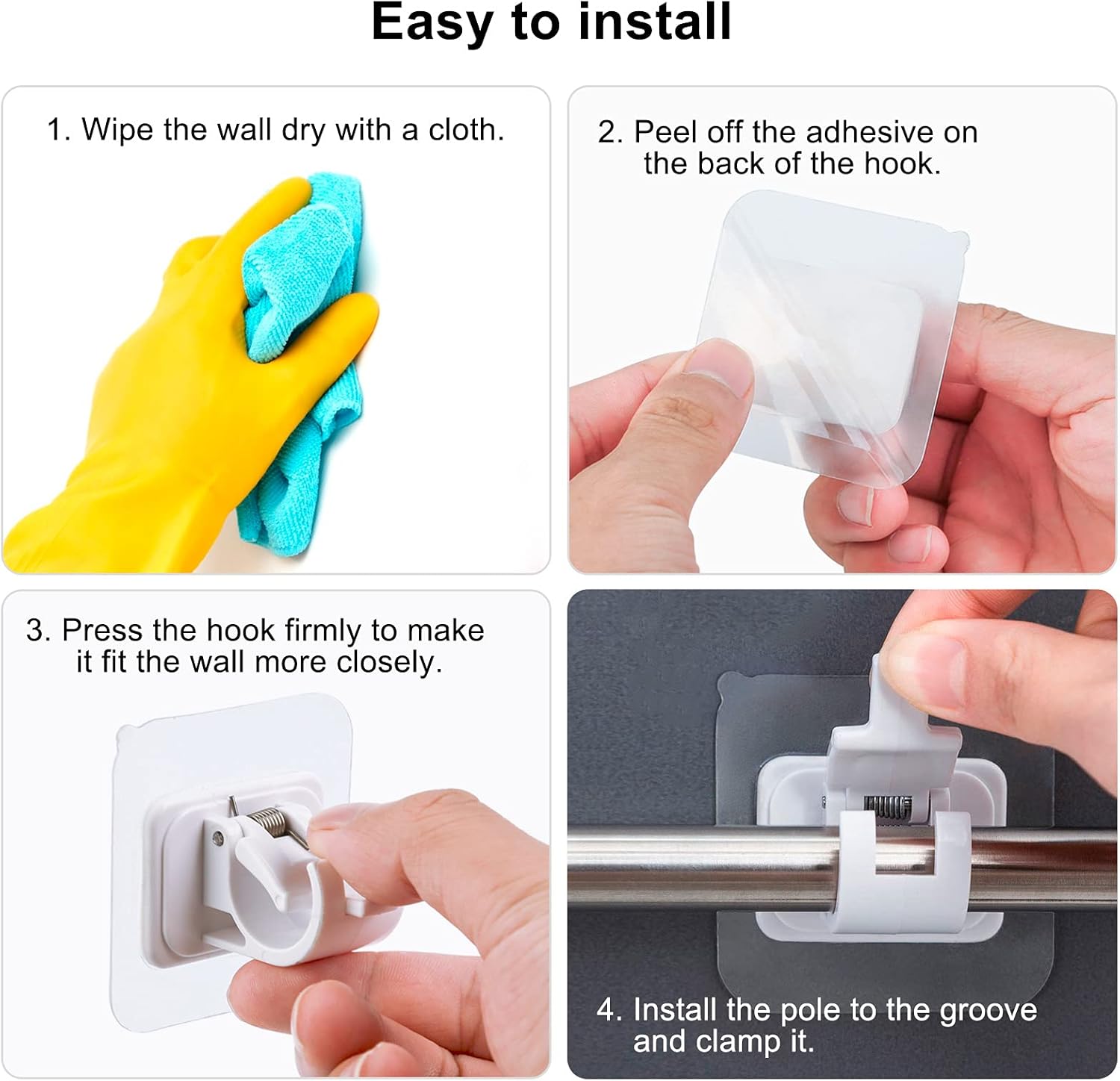 4 pieces of self-adhesive curtain rod brackets No drilling required Curtain hooks Fixed rod bracket Curtain rod wall mounting bracket Towel rod hooks for home โ image 3