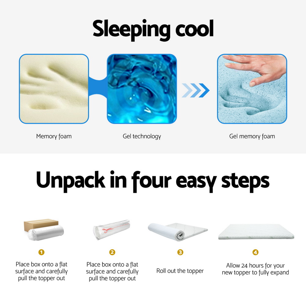 Giselle Bedding Memory Foam Mattress Topper Cool Gel Bed Mat Bamboo 10cm Single — image 6