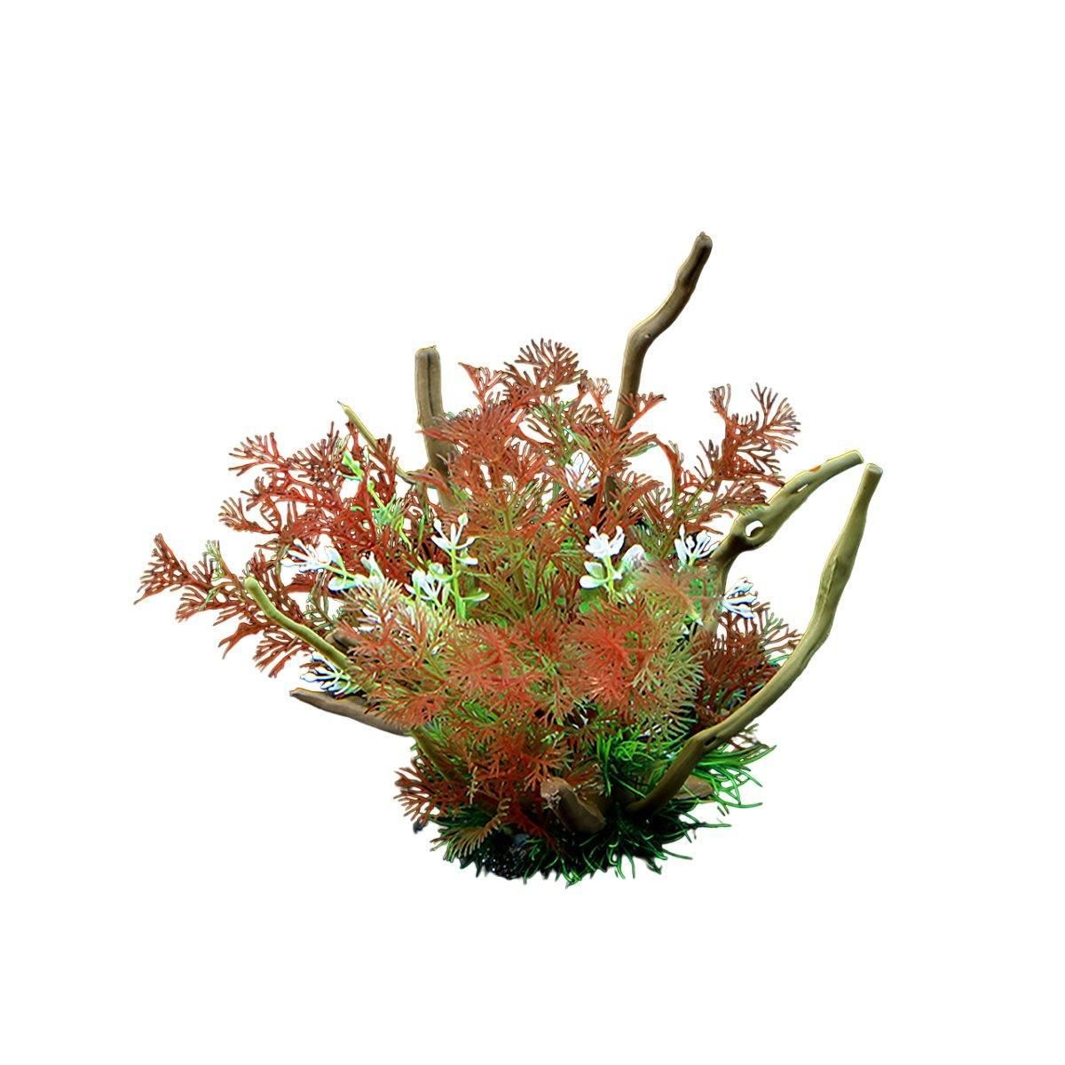 Aquarium Landscaping Decoration Artificial Wood and Plants Fish Tank Ornament - CM2503-Dark Red