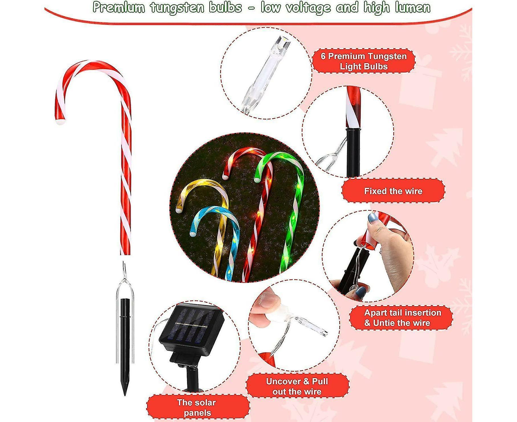 Christmas Solar Candy Cane Lights Candy Cane Pathway Markers Lights Set Of Xmas Led Yard Lawn Indoor Outdoor Decoration Lights For House Path Walkway โ image 4