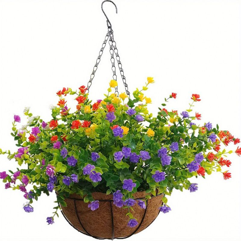Hanging Artificial Flower Basket Yellow And Orange Blooms Home Decor Garden - Multi-color - Size 9