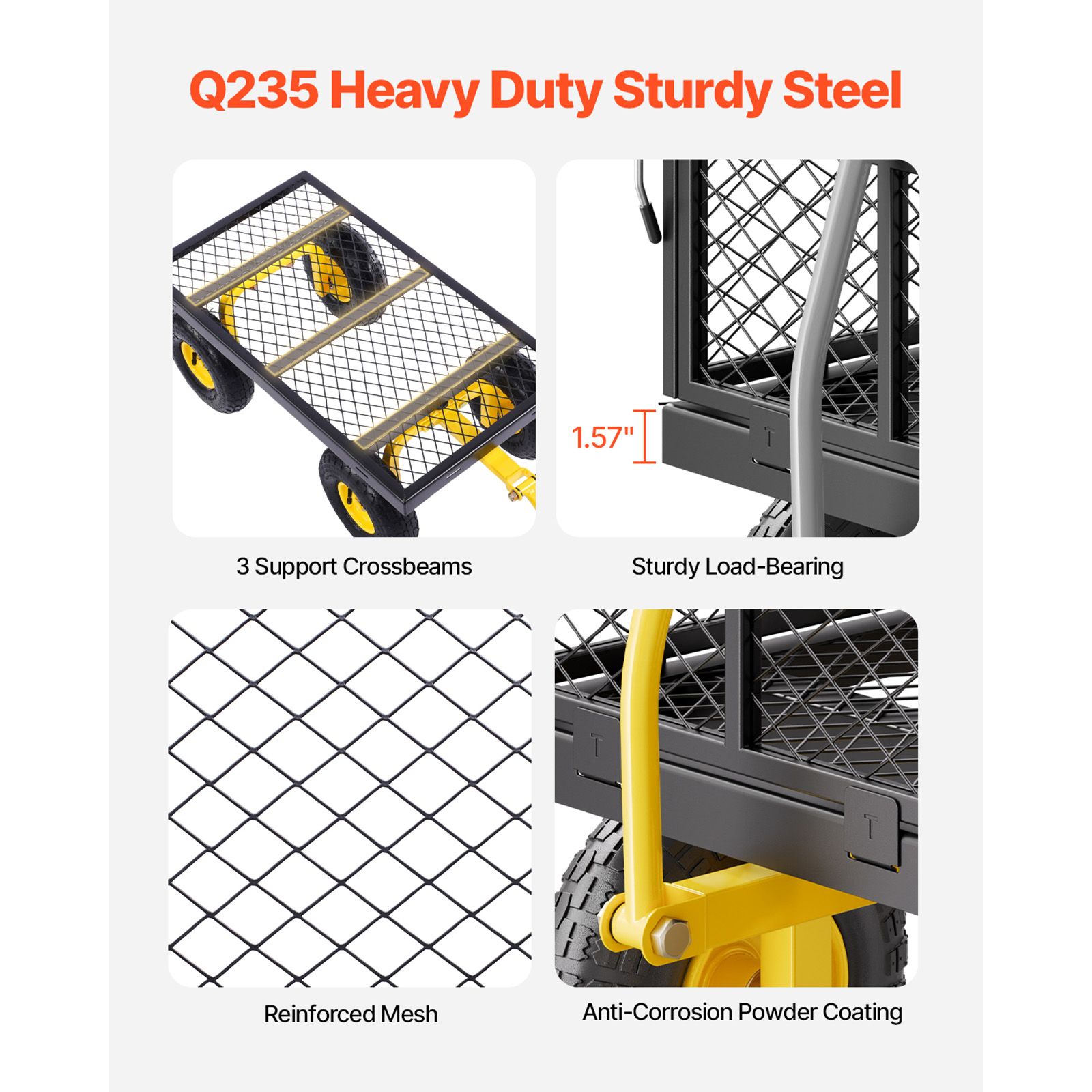 500 Lbs Steel Garden Cart, Heavy Duty Garden Wagon Cart Pullable on Wheels, Metal Yard Utility Wagon Carts with 10" All Terrain Tires, Mesh Removable Sides and — image 4