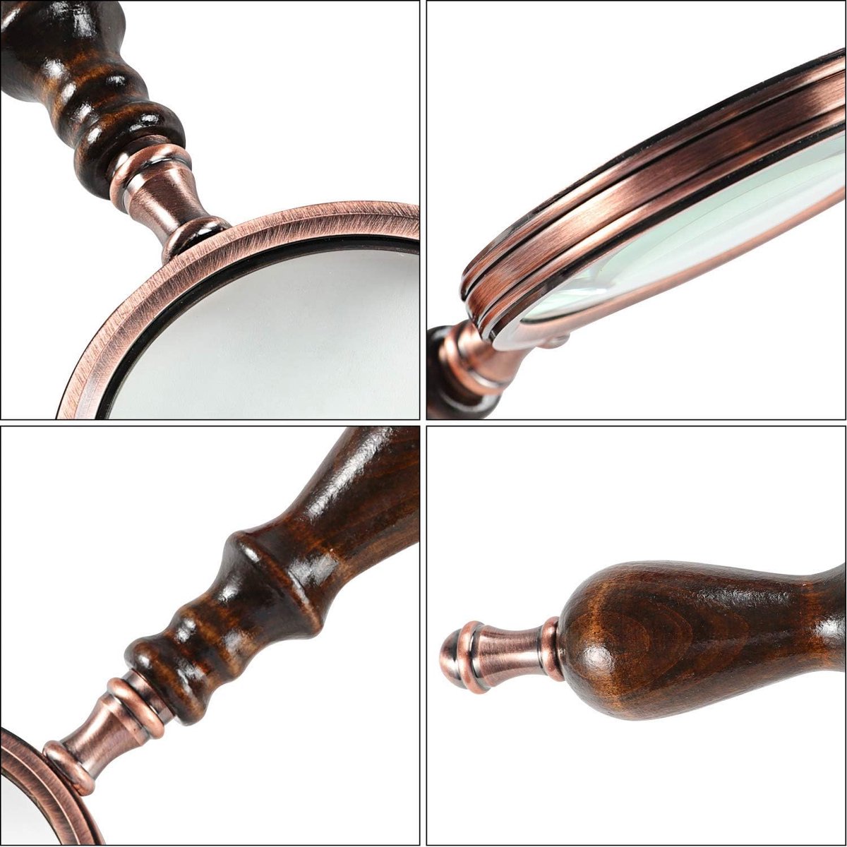Magnifying glass - 10x magnification - 8.5 × 22.5 cm - wooden handle - Vintage - best reading magnifier — image 2