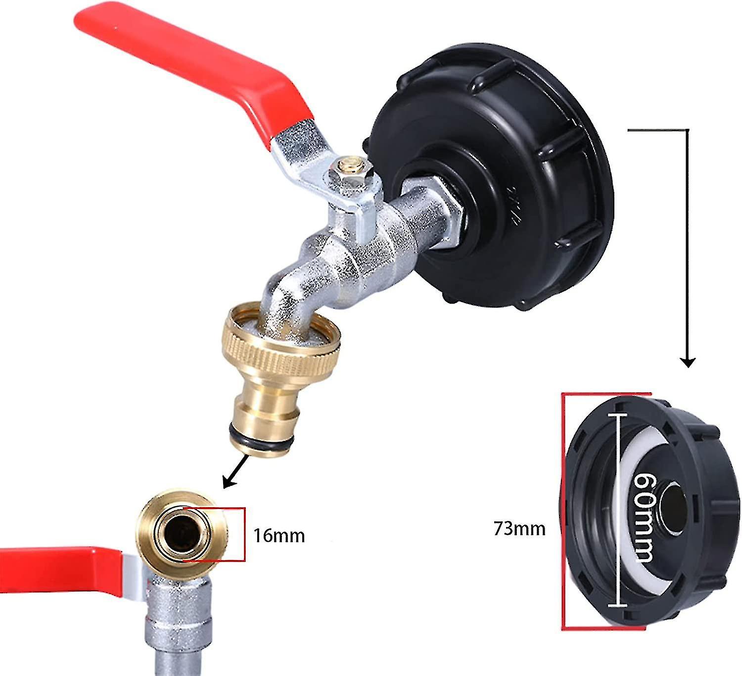 1000L tank tap with garden hose connector, S60x6 IBC tap connection โ image 5