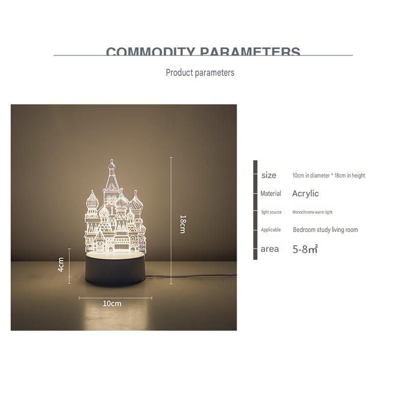 Castle Style Creative Acrylic LED Night Light - Warm White Ambient Table Lamp, Decorative Desktop Mood Light, Cartoon and Creative Display Design, Compact Gift — image 3