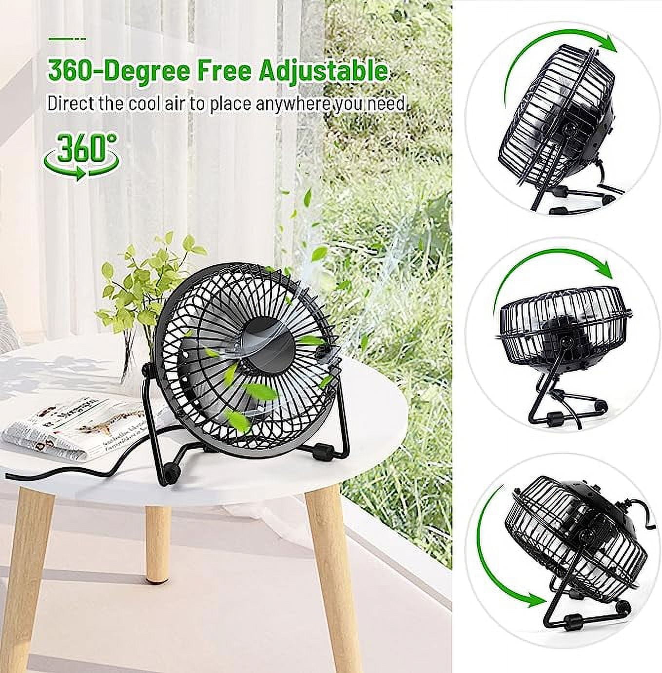 4 Inch USB Desk Fan,Small and Quiet,Powerful USB Powered Portable Fan,Strong Airflow,Mini Metal USB Fan,360°Rotation,Personal Cooling Fan with 2 Speed for Home — image 2