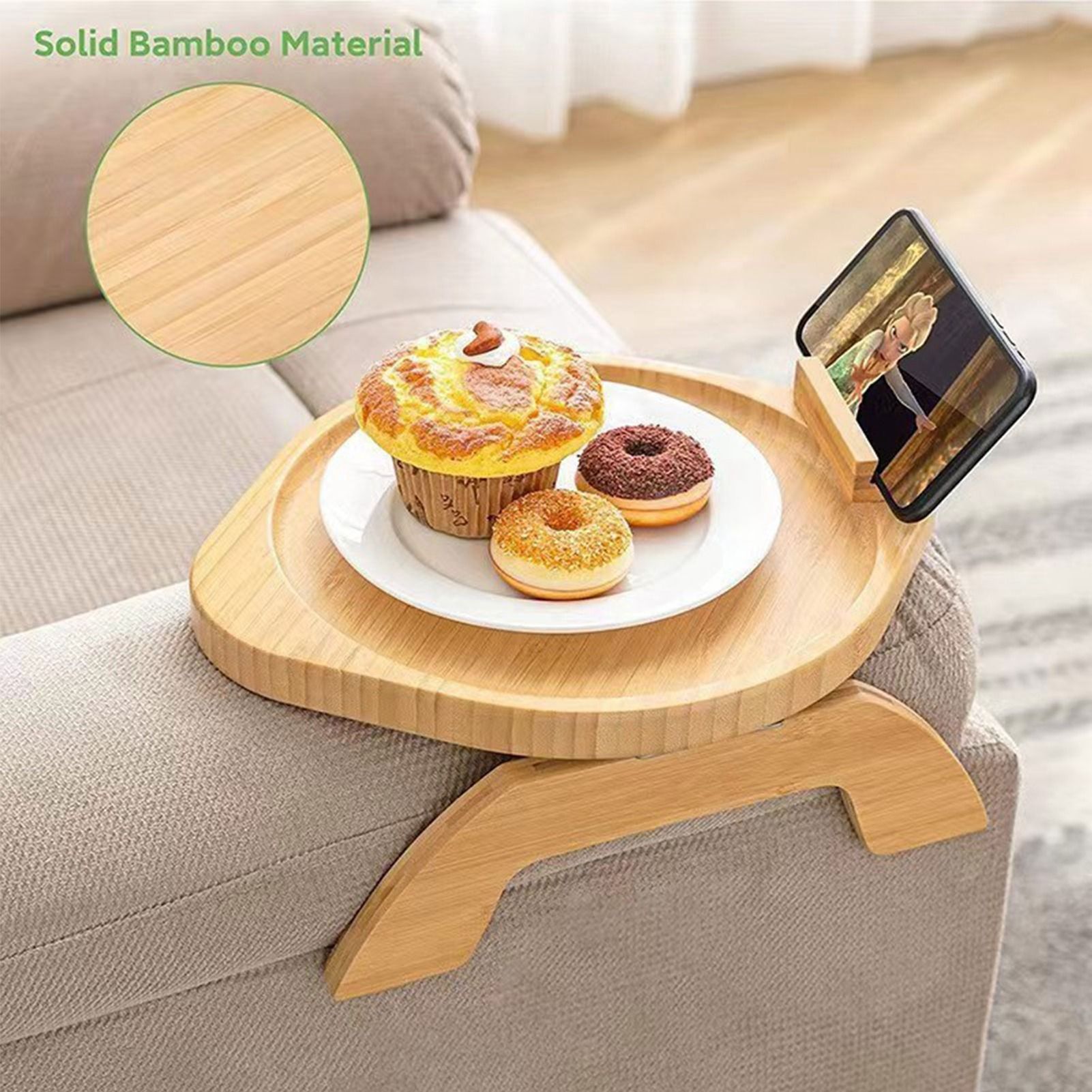 Wooden Sofa Tray Mobile Phone Stand Fruit Plate Wood Craft Ornament — image 6