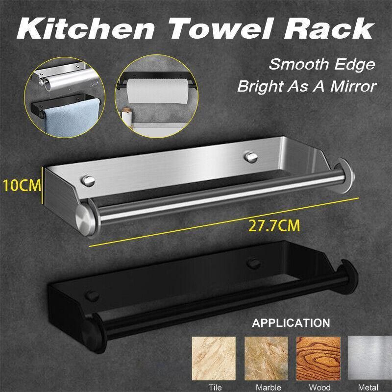Paper Towel Holder Under Cabinet Wall Mount Stainless Steel Rack Kitchen - Silver โ image 2