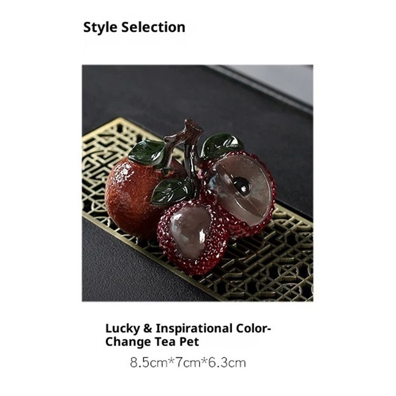 Tea Pet lychee Figurine, Color Changing Teapet for Desk Decoration, Cute Kungfu Tea Ornament Accessories with Feng Shui Good Luck Charm, for Tea Lover Friends — image 5