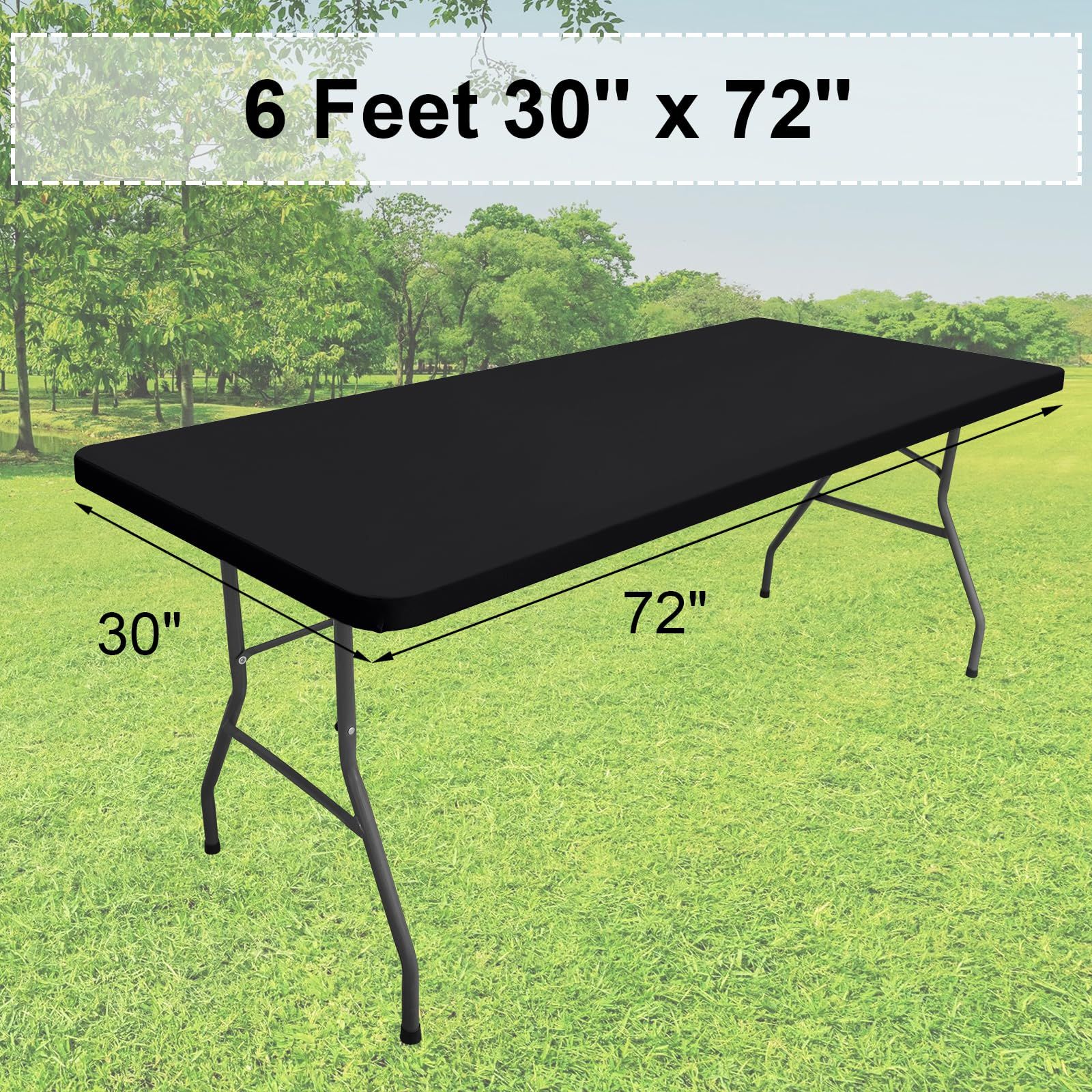 homing Rectangle Table Cloth Cover, Waterproof Polyester Elastic Fitted Tablecloth, Fits for 6 Foot Folding Tables(Black, 30"x72") — image 2