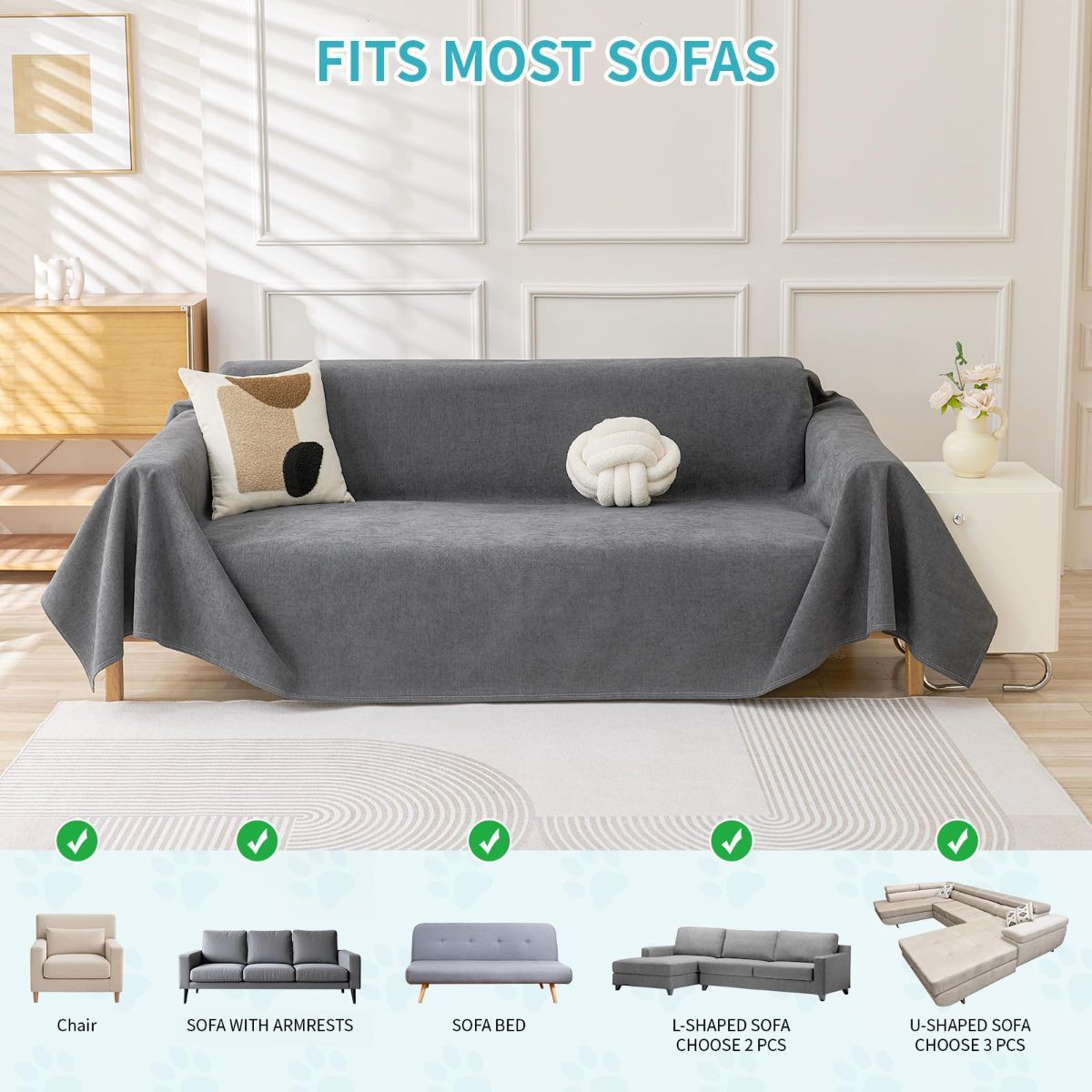 71" x 118" Couch Protector from Cat Claws, Waterproof Couch Cover Anti Slip, Couch Cover 3 Cushion Sofa Washable, Anti-Scratch Pet Sofa Cover Heavy — image 6