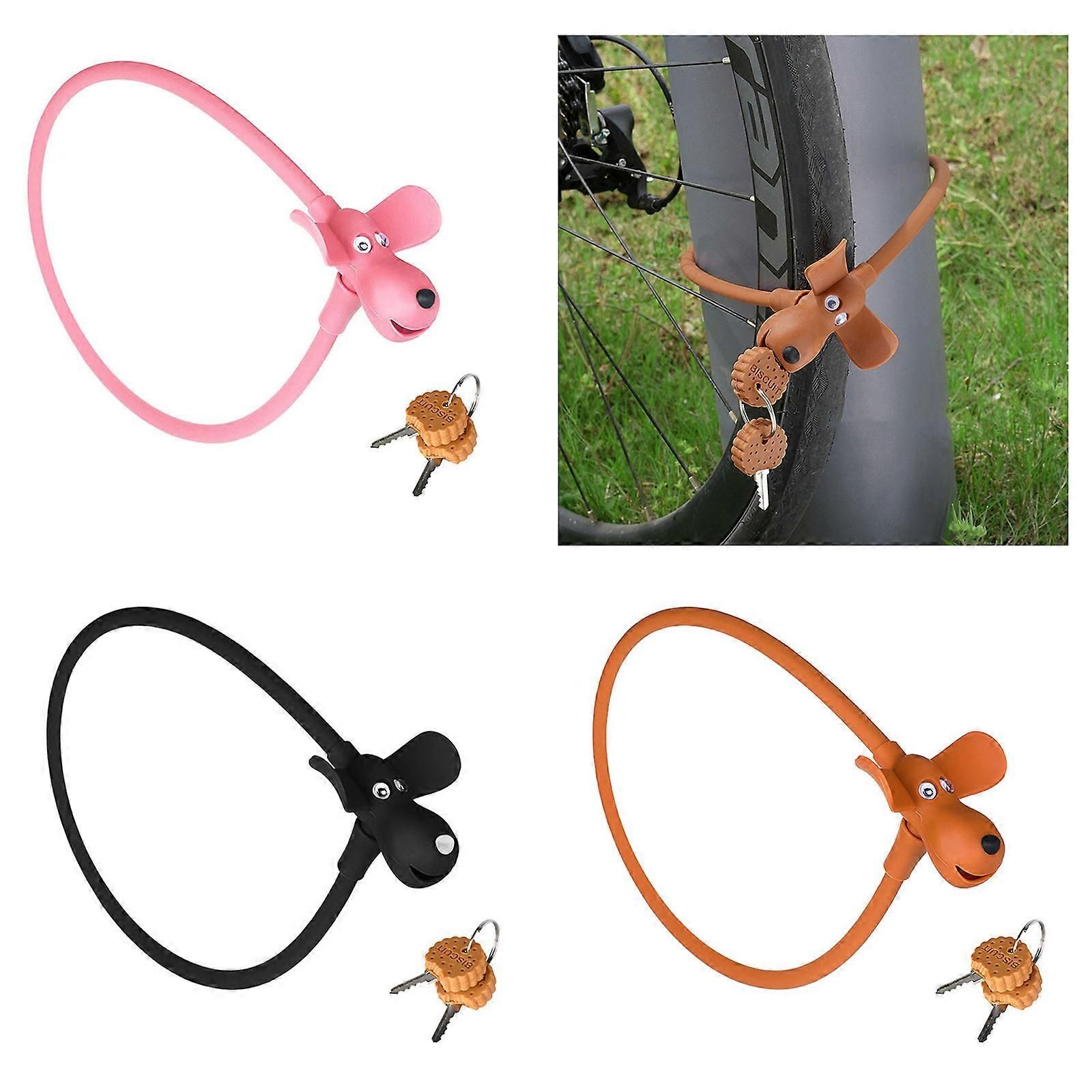 Portable Bike Cable Lock with Silicone Cover, Lightweight Anti-Theft Bicycle Security Lock, Cookie Dog Design - Brown โ image 2