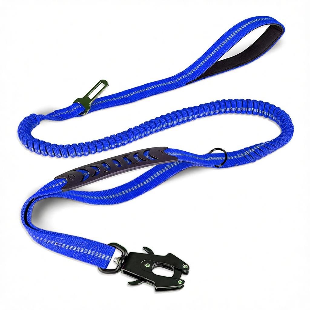 Bungee Dog Leash with Frog Snap Hook - Heavy Duty Elastic Training Lead for Medium Large Dogs - Shock Absorbing Anti-Pull Walking Leash - Dark Blue