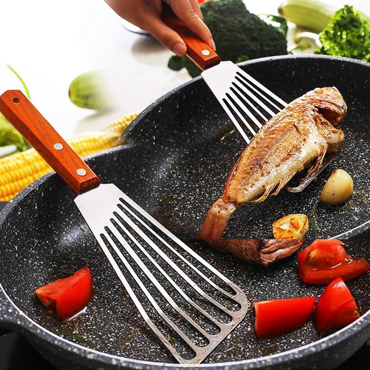 Spatula, Metal Spatulas Set, Stainless Steel Spatula, Fish Spatula Turner Cooking BBQ Grill Griddle Spatula, Metal Spatula for Cast Iron Skillet, Small Wide — image 2
