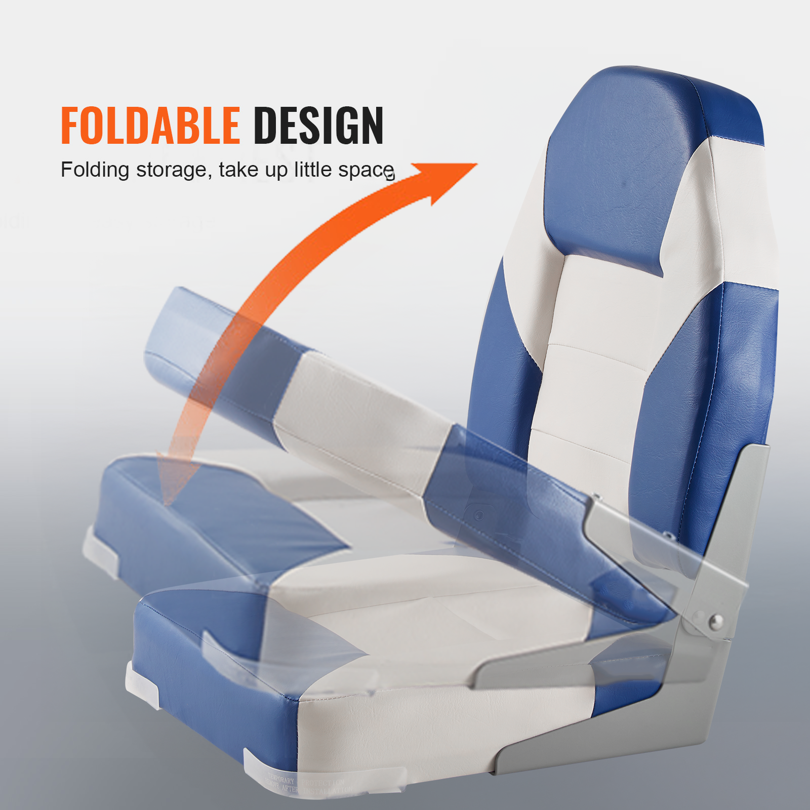 Boat Seats, 555 mm High Back Boat Seat, Folding Boat Chair with Thickened Sponge Padding and Hinge, Fold-Down Boat Captain Chairs for Fishing Boat, Sightseeing — image 5