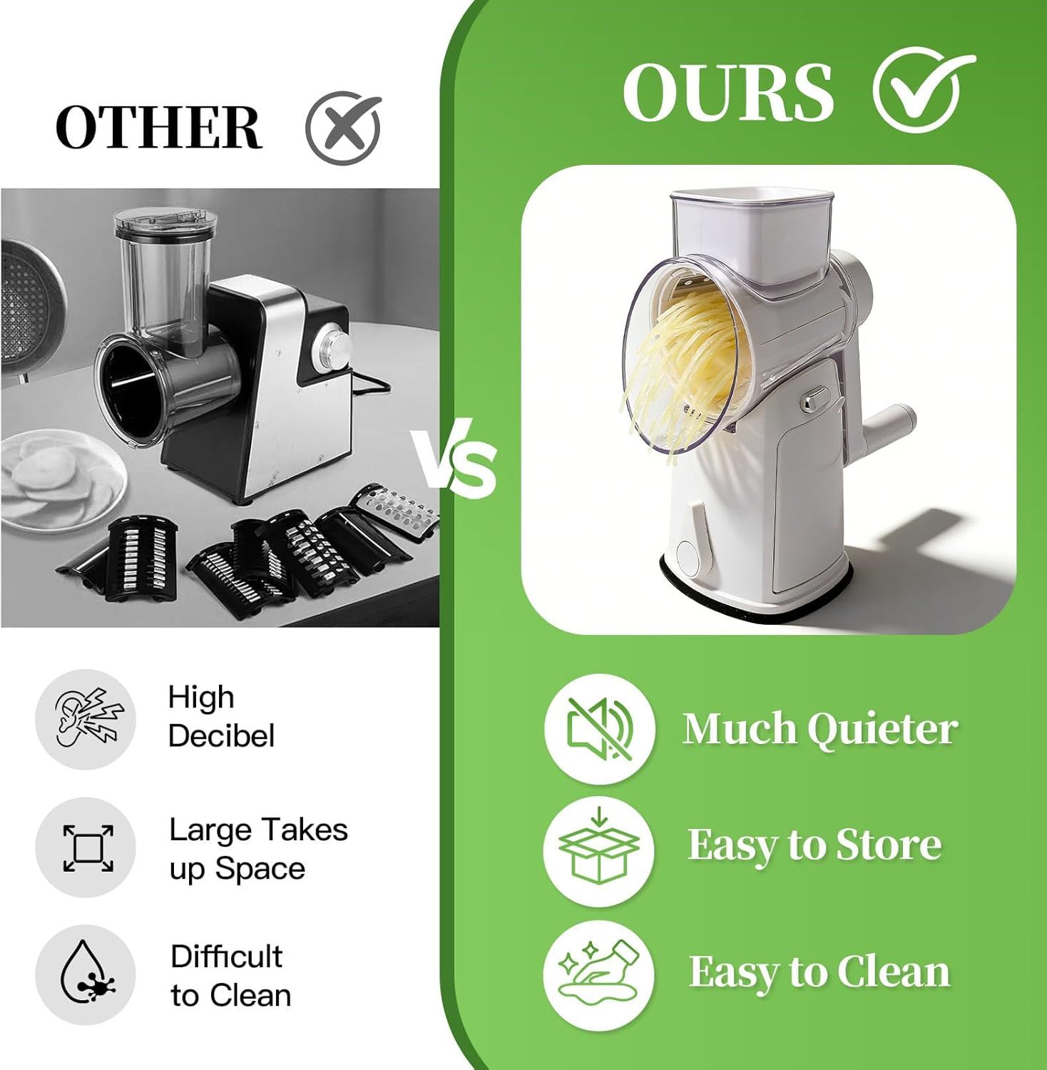 Rotary Cheese Grater Hand Crank - Cheese Shredder with 5 Blades & Storage Room, Easy to Clean, Stable Suction, Labor-Saving Handle, Rotary Grater Slicer for — image 5
