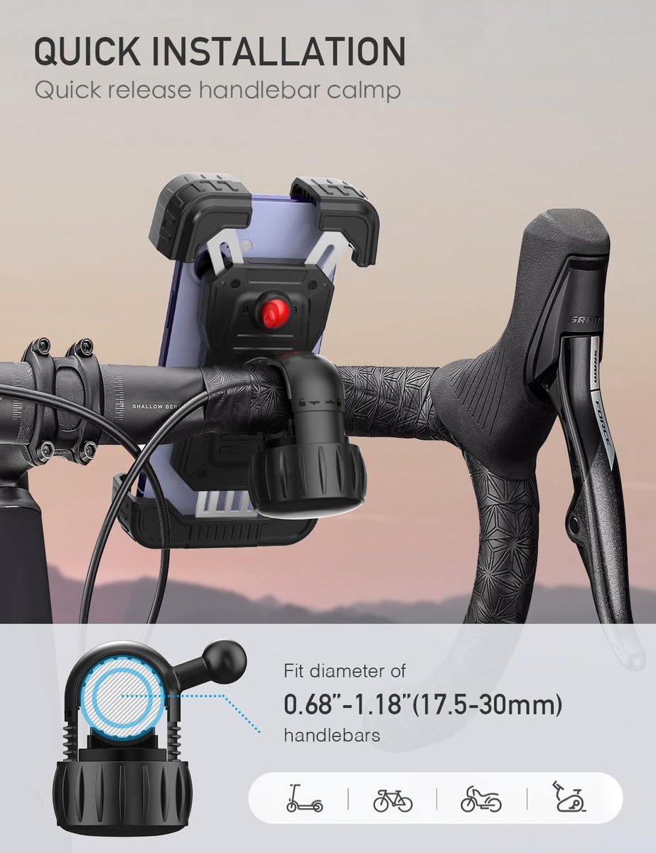 Bicycle phone mount - Motorcycle phone mount - Phone holder - Bicycle phone mount - Motorcycle phone mount - Adjustable - Universal - Handlebar - Black — image 4