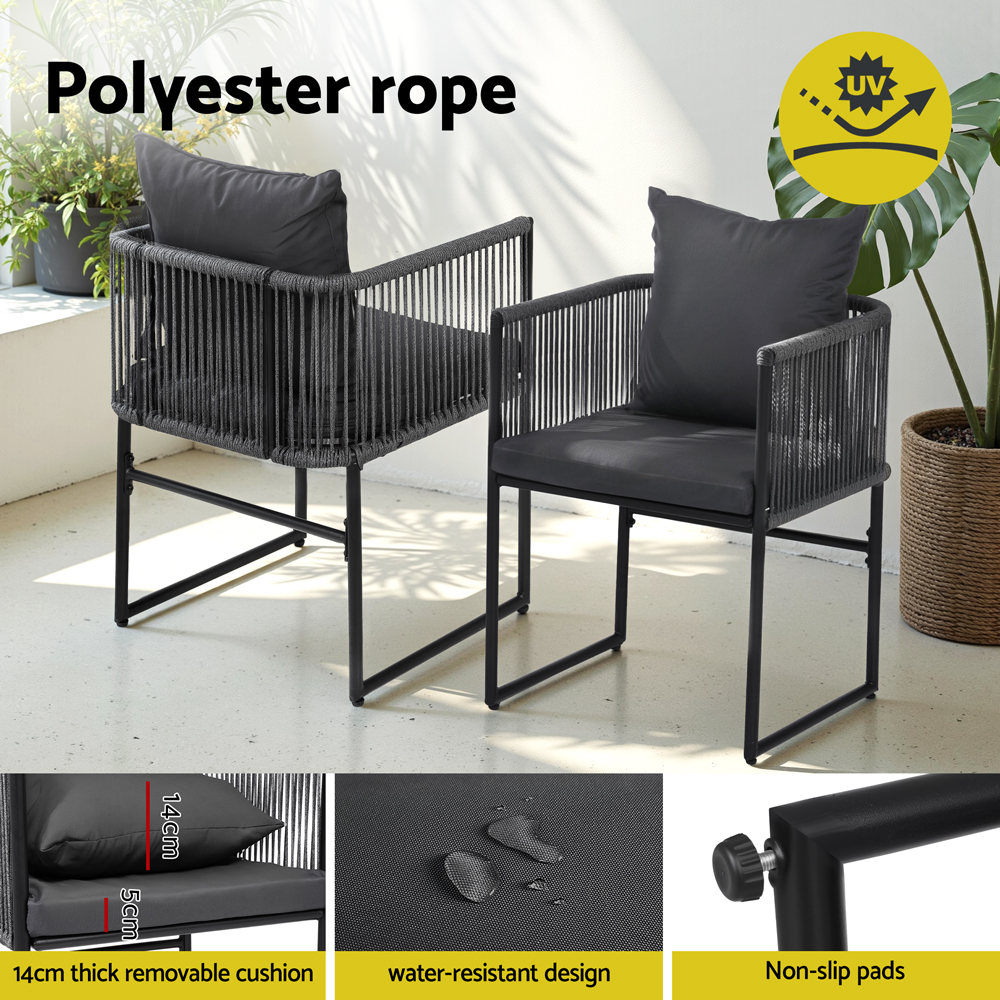 Gardeon 2PC Outdoor Dining Chairs Woven Rope Chair Patio Furniture Garden Steel โ image 5