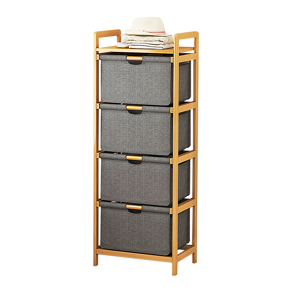 Bamboo Shelf with Storage Hamper – Wooden Organiser with 4 Laundry Bags — image 3